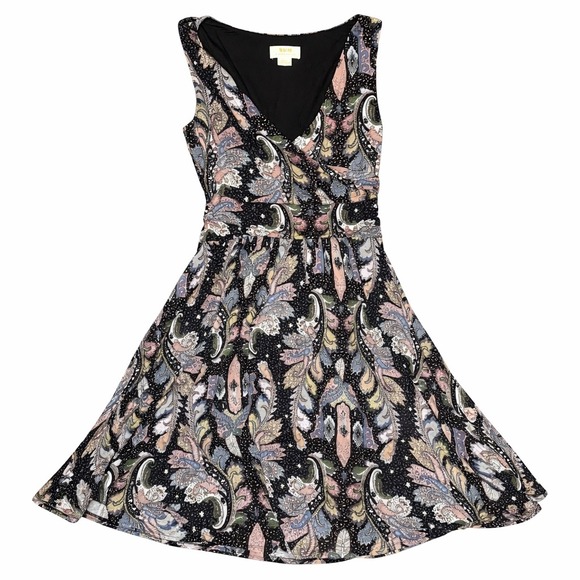 Maeve Anthropologie Womens Leslie Midi Paisley Faux Wrap V-Neck Dress Black S - Picture 7 of 9